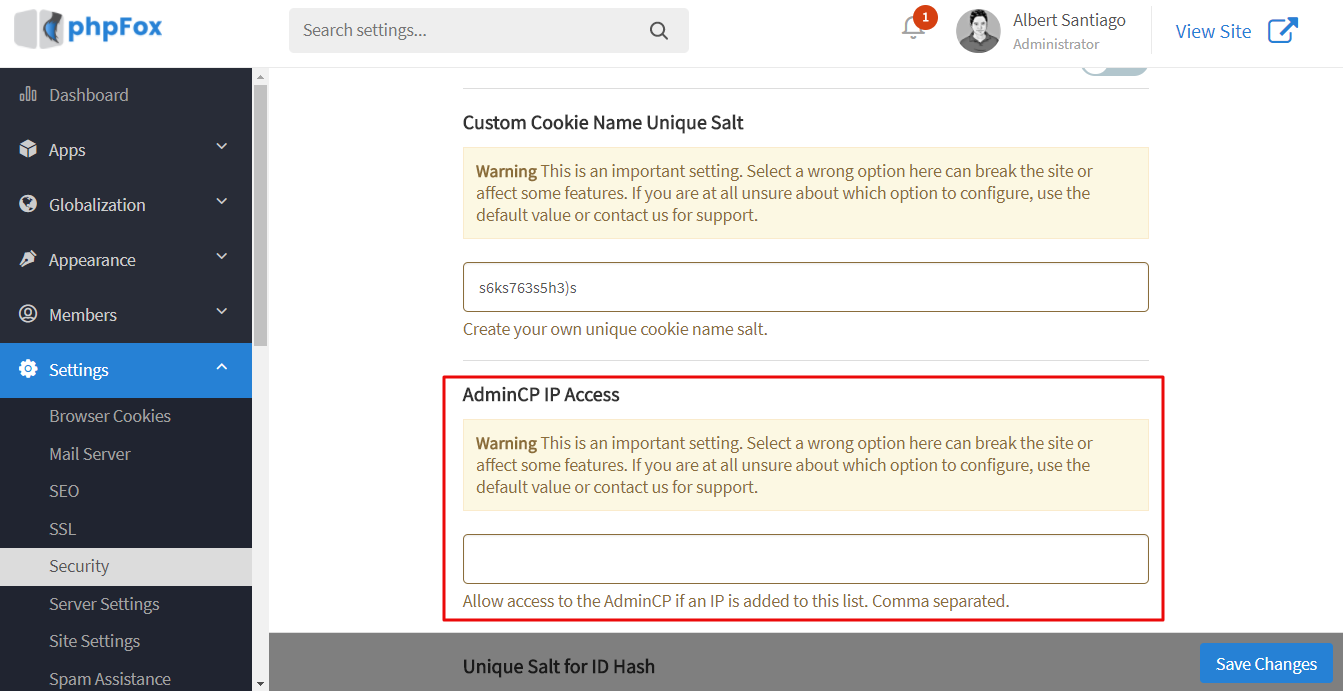 AdminCP - Manage IP Address