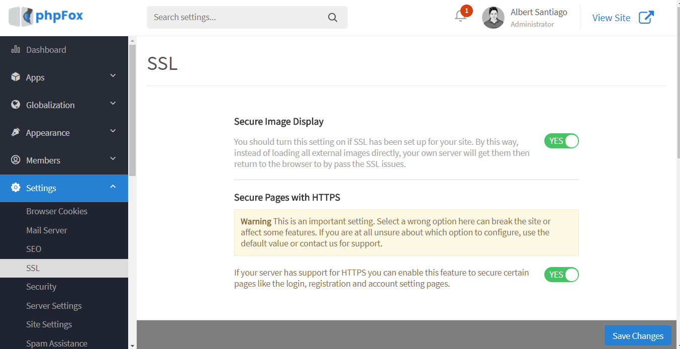 phpFox supports https