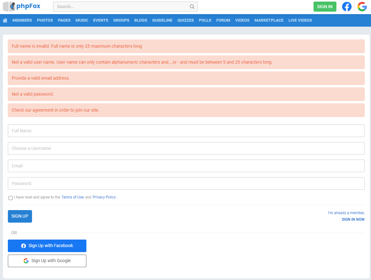 phpFox missing fields