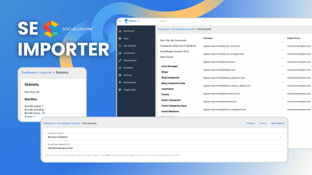 The image showcase SE Importer app to migrate from Social Engine to phpFox