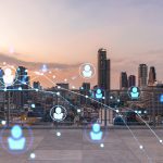 rooftop with concrete terrace bangkok sunset skyline recruitment process hire candidates international business consulting hr networking digital icons city downtown double exposure