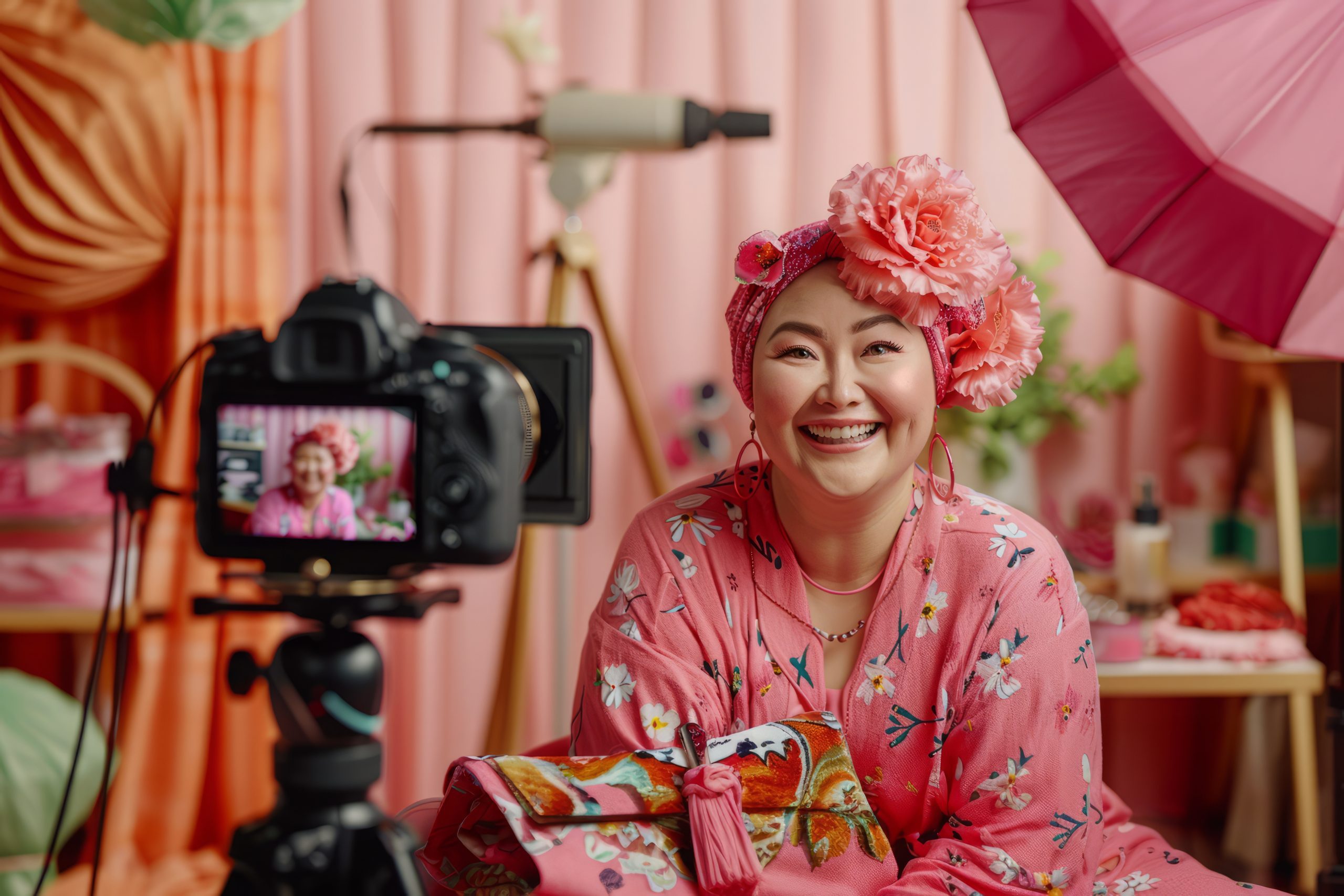 medium shot plus sized woman influencer scaled