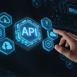 futuristic hand interacting with glowing api interface hexagonal icons 1